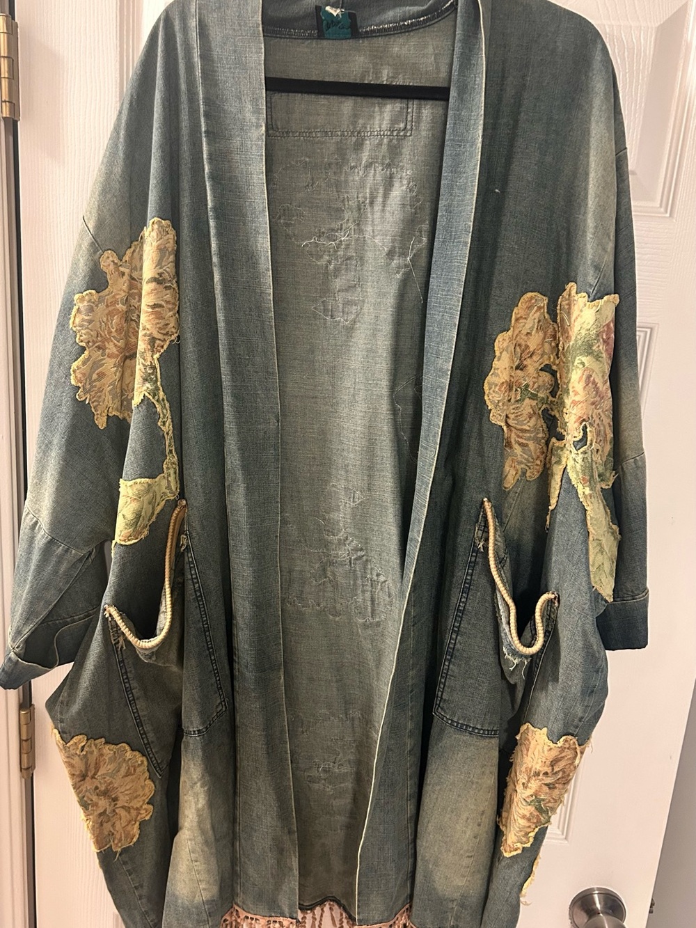 Women's Washed Blue Embroidered Kimono Jacket